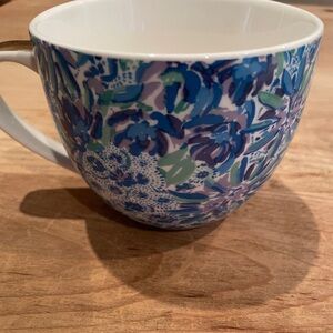 Lilly Pulitzer Blue Green Purple Floral Mug with Gold Handle Accents Colorful OS